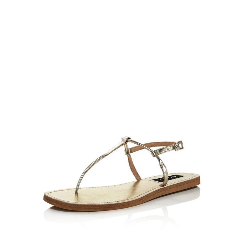 AQUA Womens Gold Metallic T-Strap Zen Round Toe Buckle Slingback Sandal 6.5 M